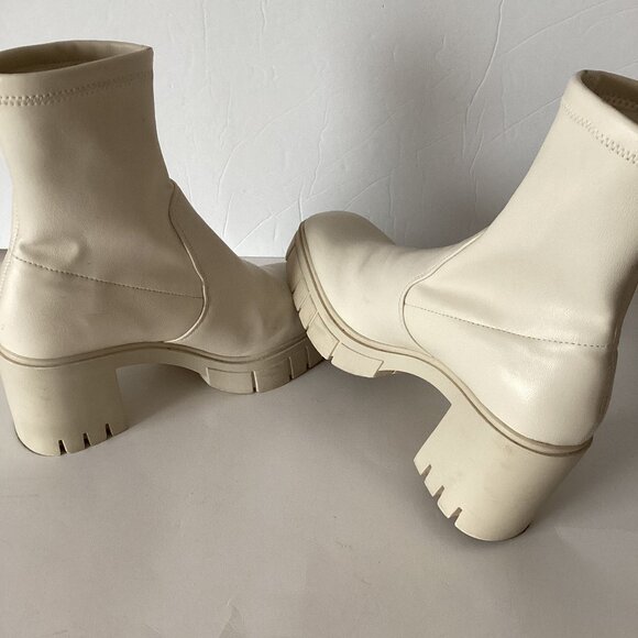 Stradivarius Women's Chunky Platform Ankle Boots Cream Ivory Booties Size 37 Y2K - Picture 3 of 12